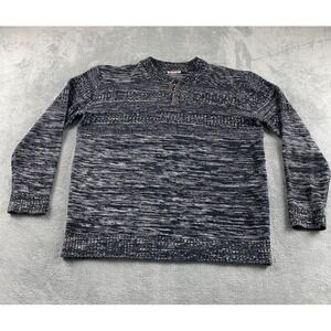 H2H Mens Henley Sweater 2XL Black‎ White Marled Space Dye Knit Long Slv Pullover